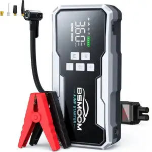 Portable jump starter with tire inflator.