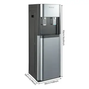 Bottom-loading hot and cold water dispenser.