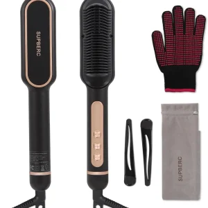 Fast-heating ionic hair straightening brush.